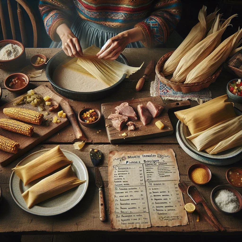 Steamed Bolivian tamales wrapped in corn husks on a plate