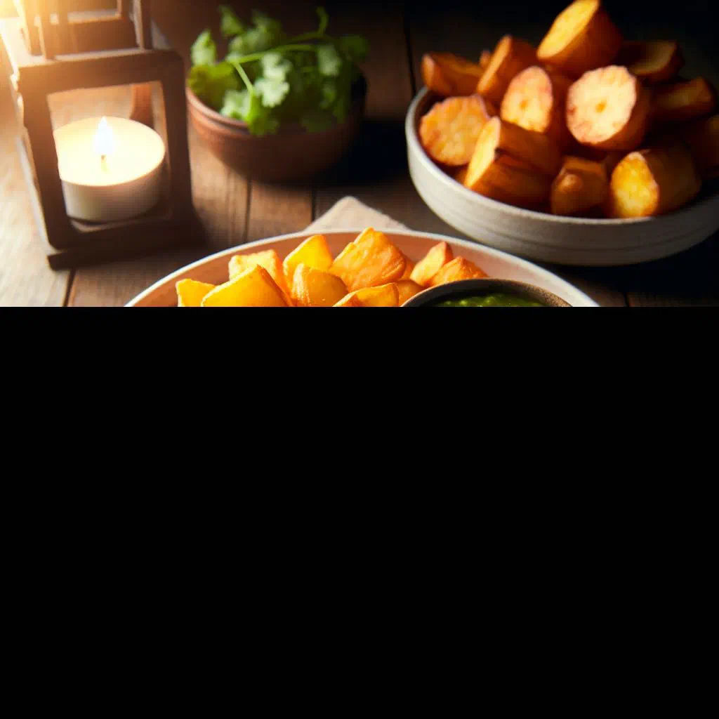 Golden fried cassava sticks served with a wedge of lime