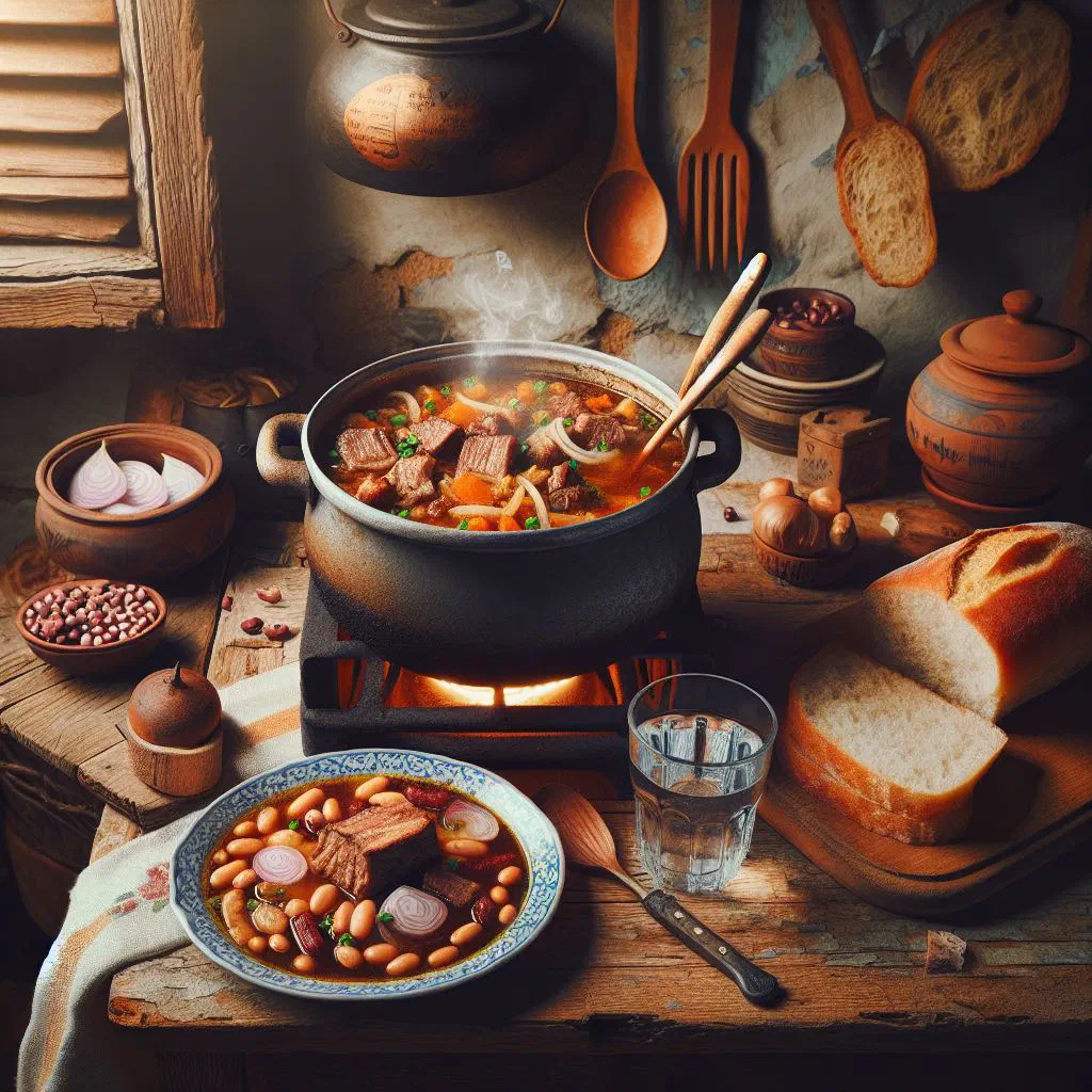 A steaming bowl of Bosnian grah bean stew garnished with fresh parsley