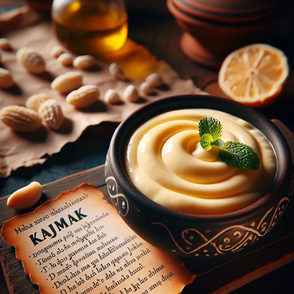 A bowl of creamy kajmak served with fresh bread