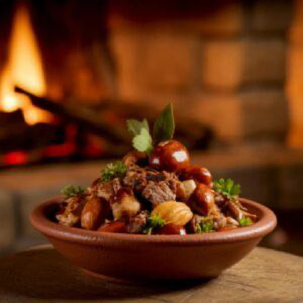 Bowl of creamy Bosnian chestnut purée dusted with cinnamon