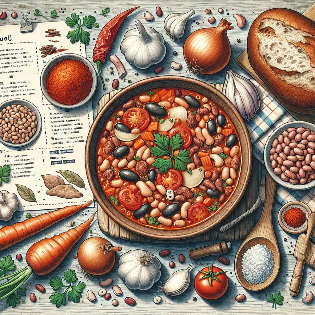 A bowl of Bosnian pasulj bean soup garnished with fresh parsley