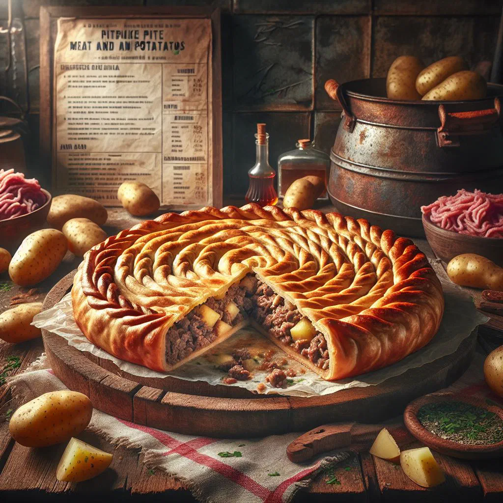Golden baked pita filled with minced meat and potatoes