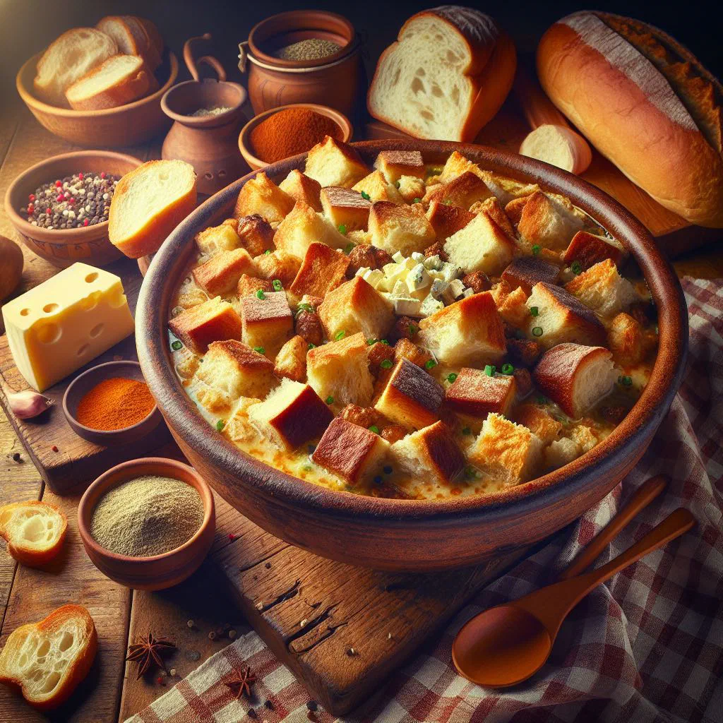 A warm bowl of Bosnian popara made from soft bread and crumbled cheese