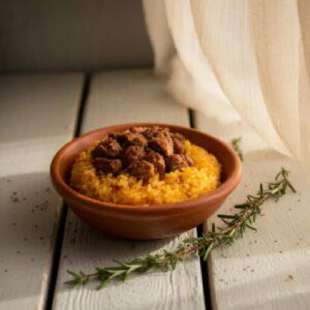Bowl of rizi-bizi with rice, peas and grated carrot