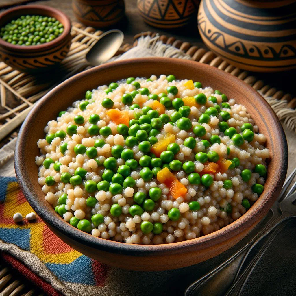 A bowl of Dikgobe tsa Mabele made with maize meal and legumes
