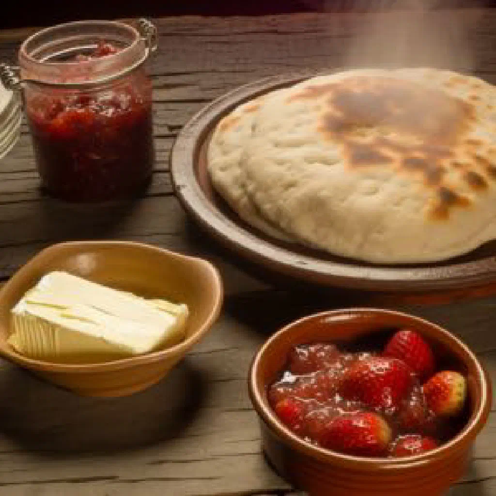 Golden diphaphatha maize flatbreads served with a hearty stew