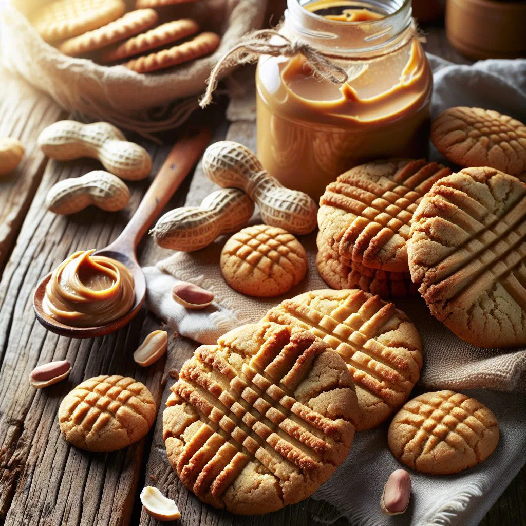 Golden peanut butter cookies cooling on a wire rack