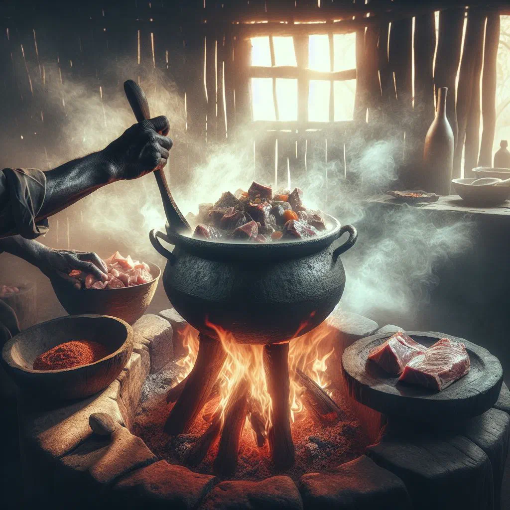 Bowl of shredded slow-cooked Seswaa beef served with pap