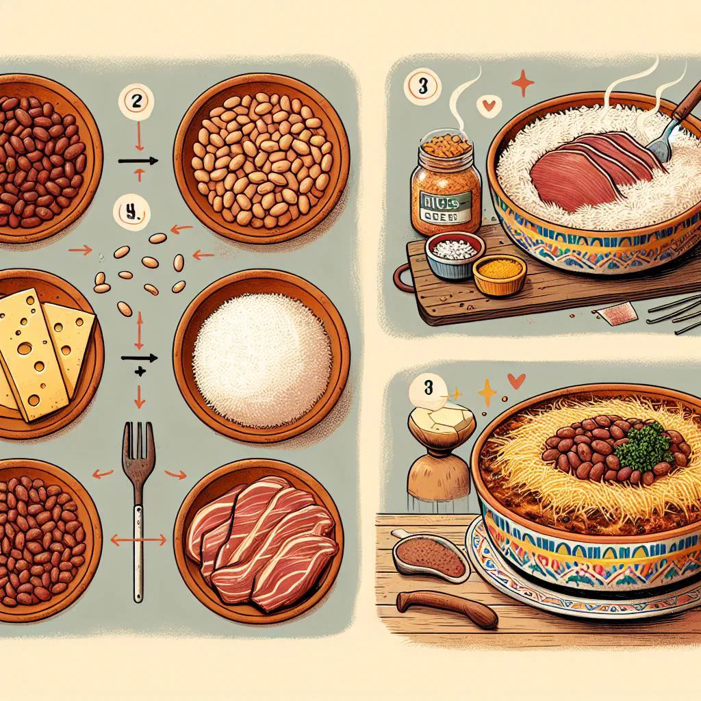 A bowl of baião de dois with rice, black beans and dried beef, topped with fresh herbs