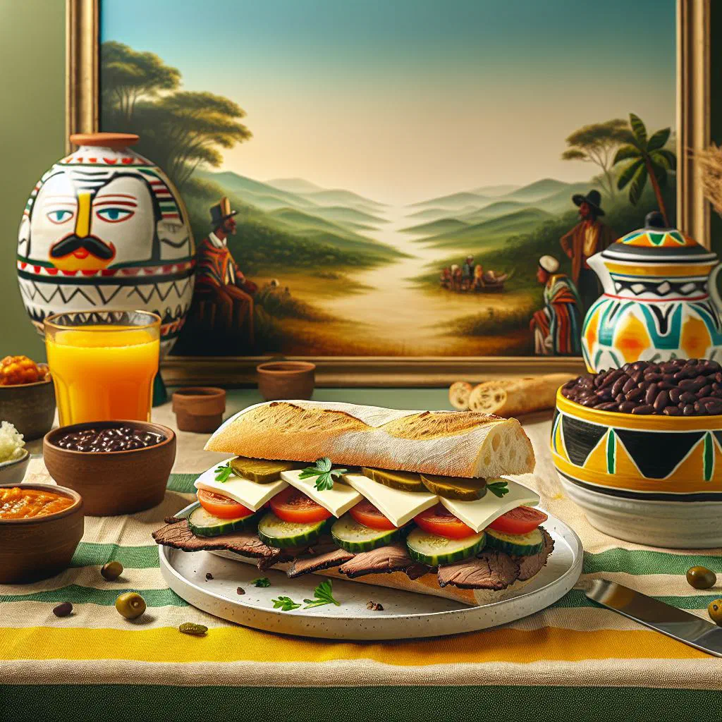 Bauru sandwich with sliced beef, melted cheese and tomato in a crusty roll