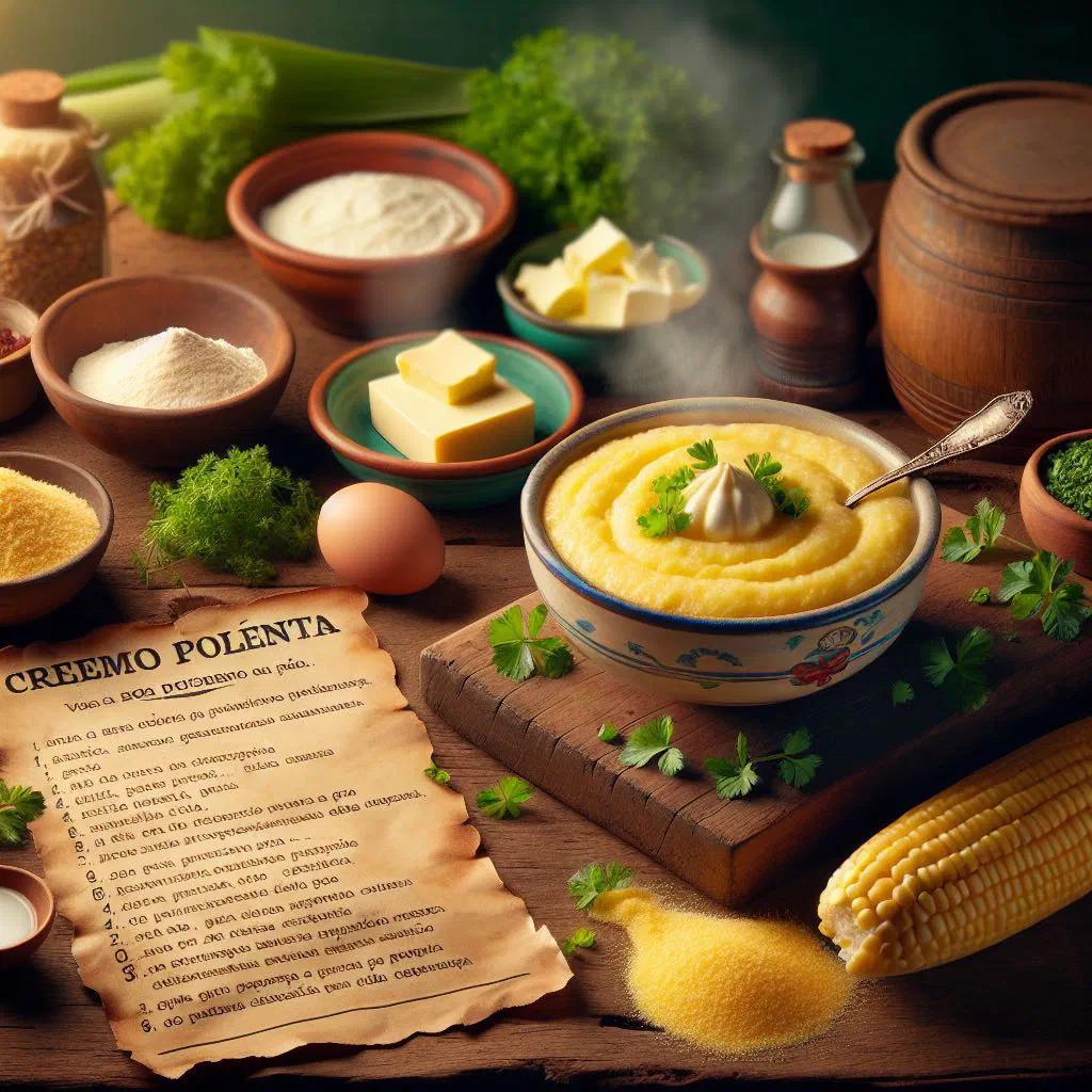 Bowl of creamy polenta topped with herbs and grated parmesan