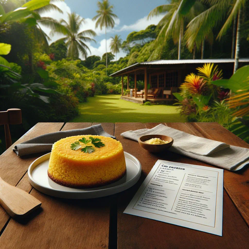 Steamed Brazilian cuscuz made from fine cornmeal, served on a plate