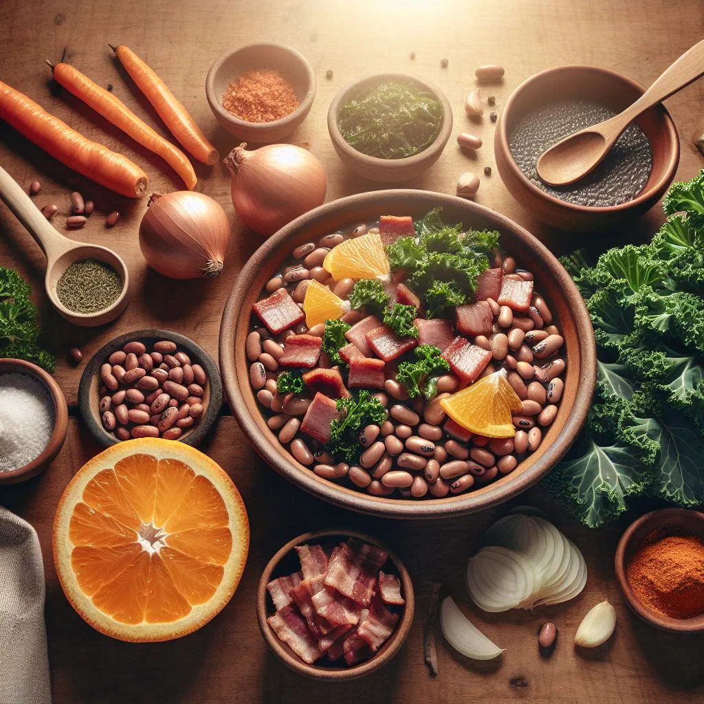 Feijão tropeiro with beans, crispy bacon and toasted cassava flour