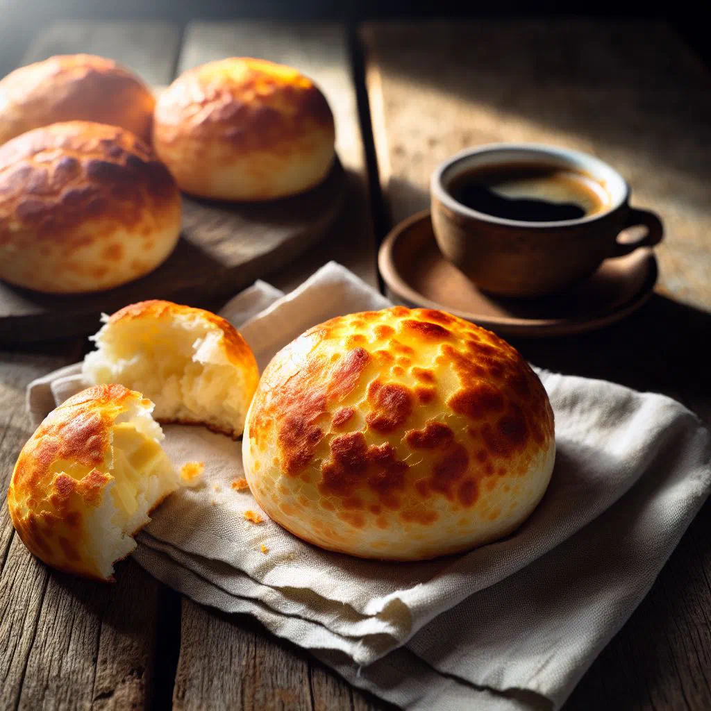 Golden Brazilian pão de queijo cheese balls in a bowl