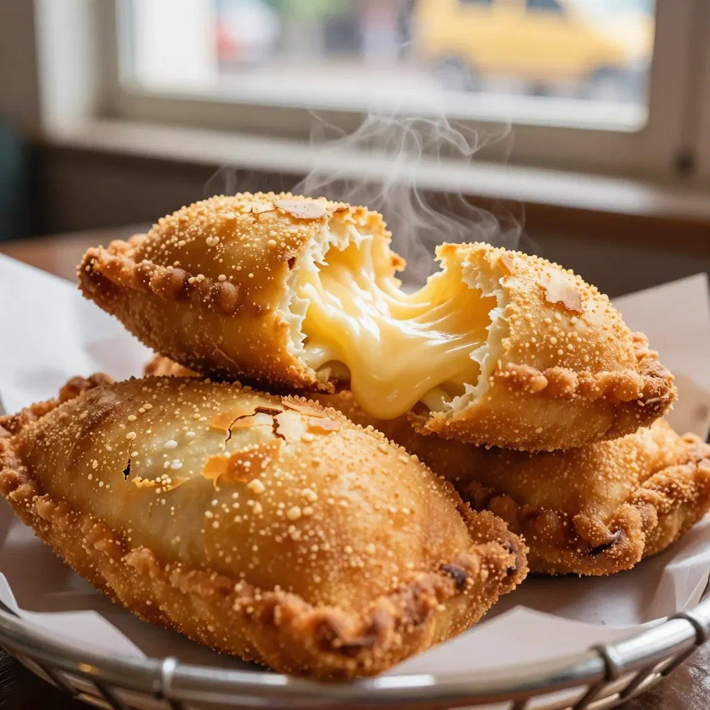 Golden, crispy Brazilian pastel pastries on a plate