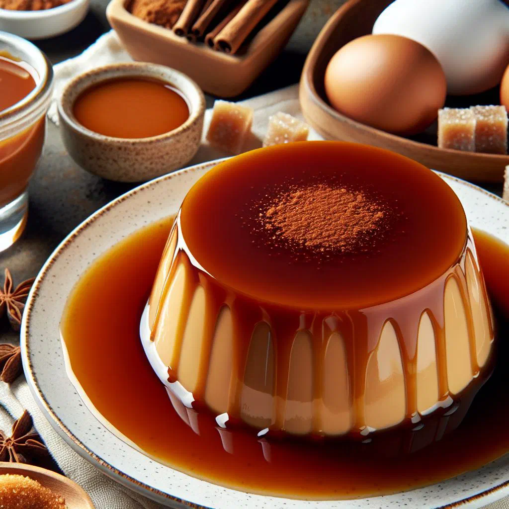 Glossy caramel-topped pudim turned out onto a plate