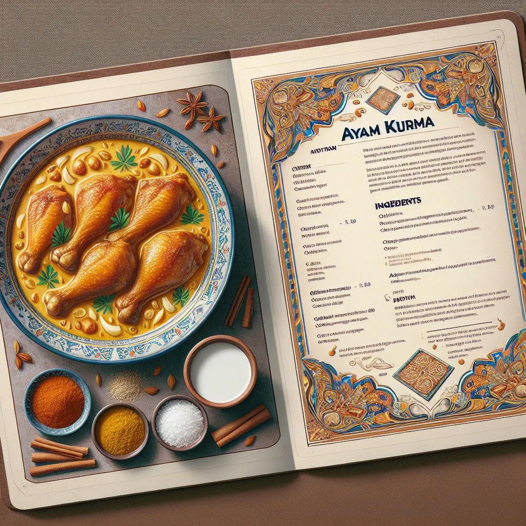 Ayam kurma chicken curry in creamy coconut sauce, garnished with fresh coriander