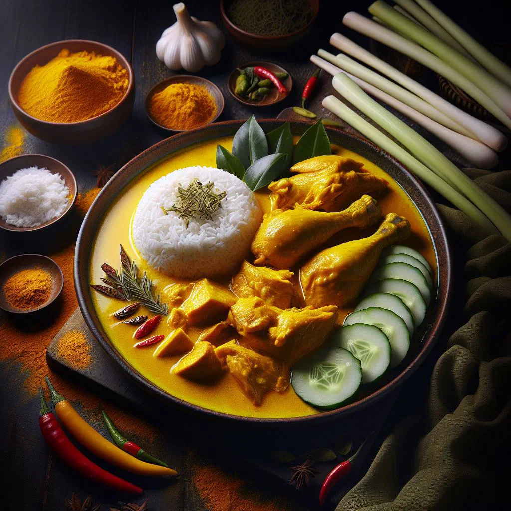 Ayam masak lemak chicken in a creamy golden coconut sauce