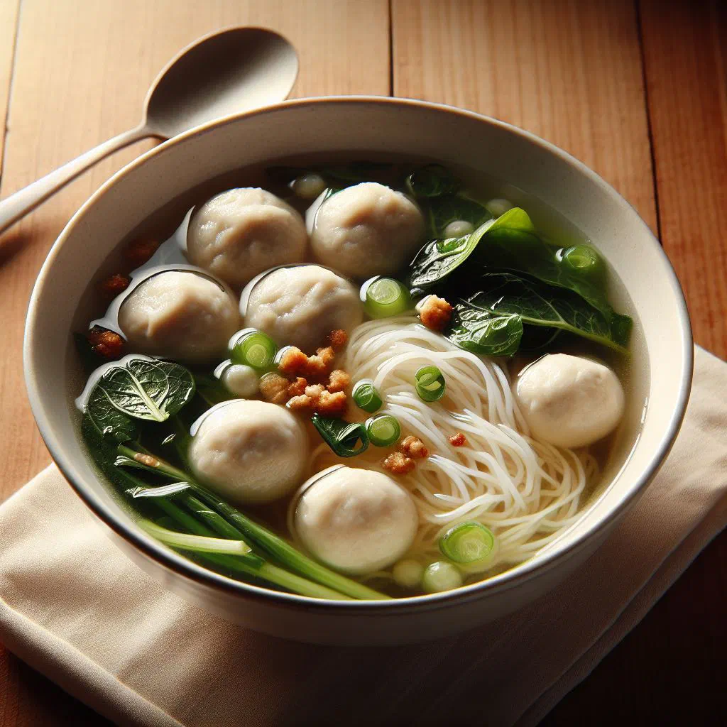 Golden fried Bruneian fish balls garnished with fresh coriander and lime