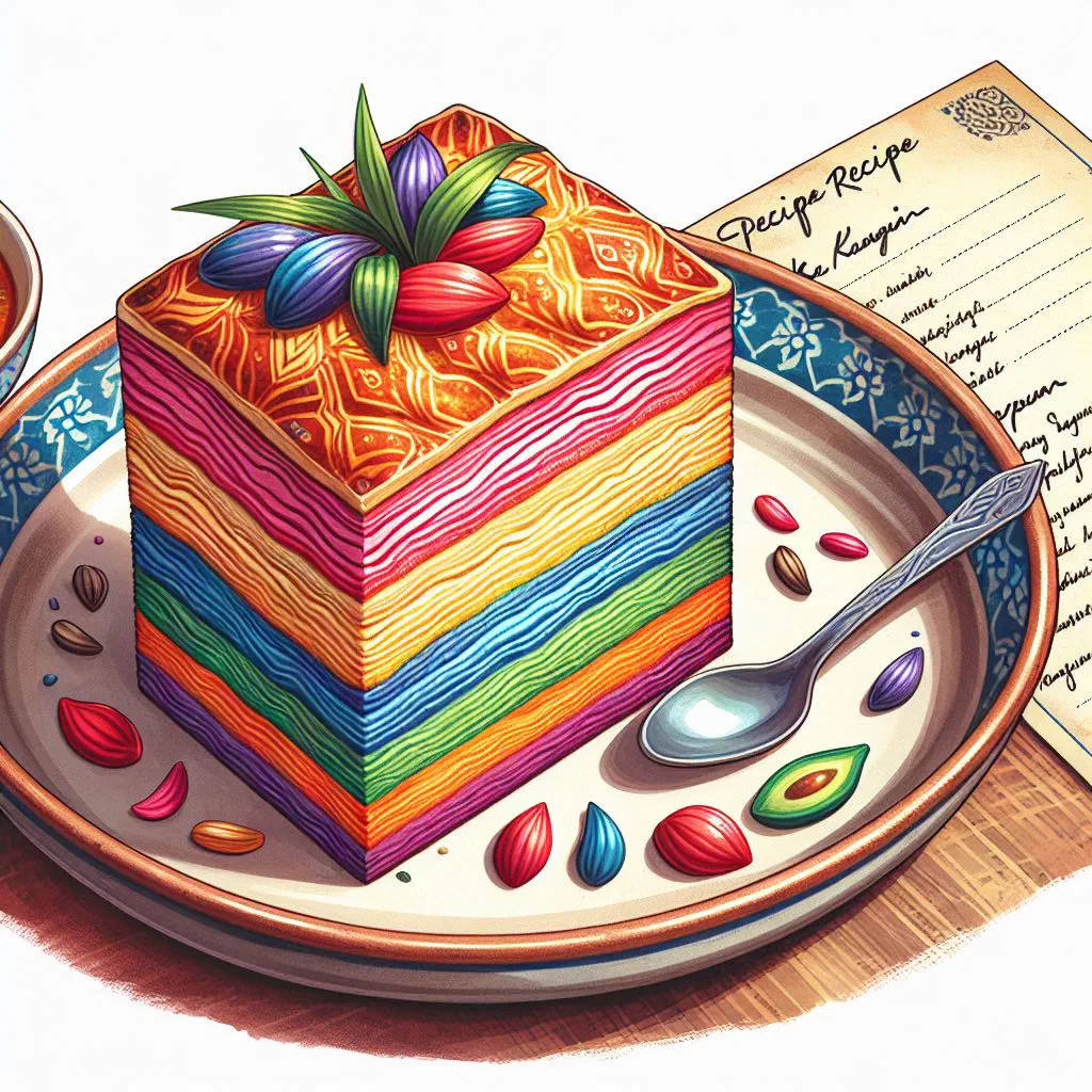 Colourful layered Kueh Lapis cut into slices to show the stripes