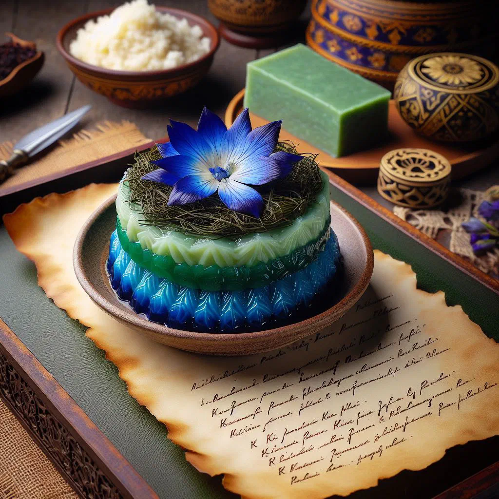 Two-layered kuih seri muka with green pandan custard over sticky rice