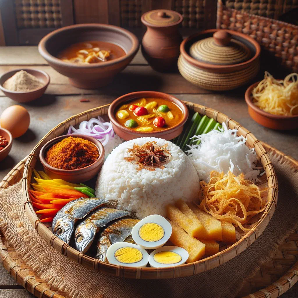 Nasi dagang with coconut-scented rice and spiced fish in sauce