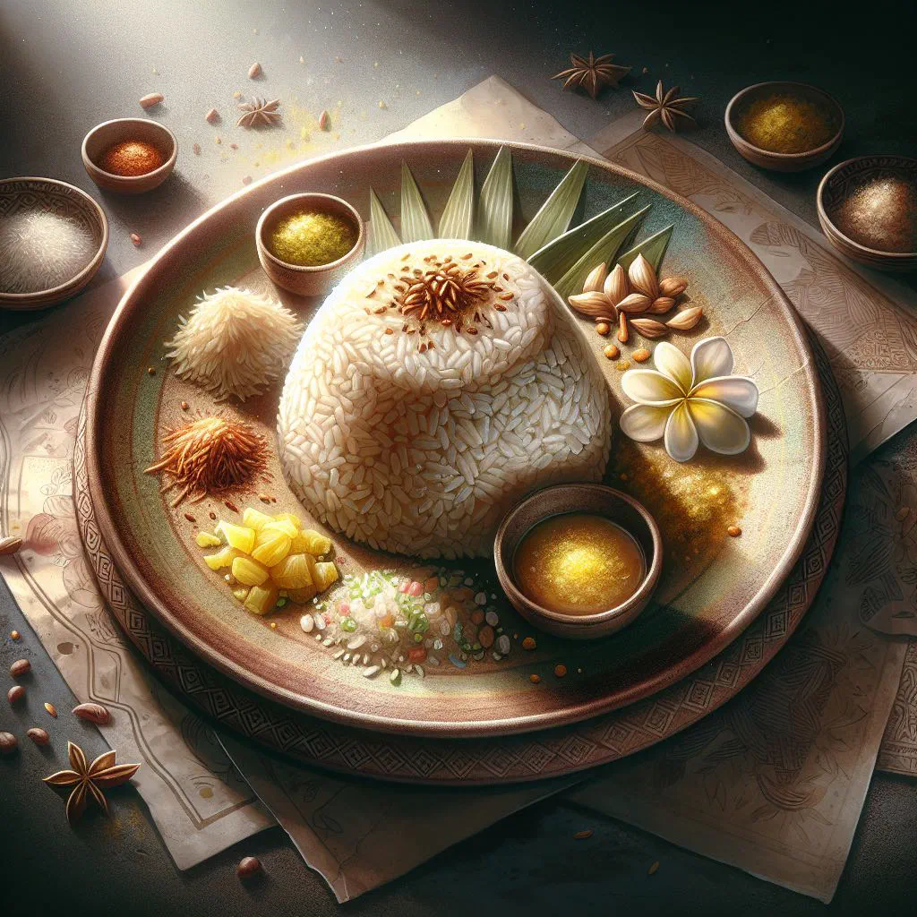 Steamed glutinous rice cooked in coconut milk, served in a bowl