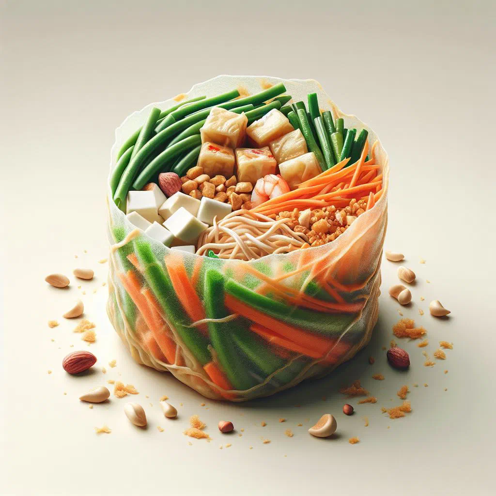 Fresh popiah rolls filled with colourful vegetables and herbs