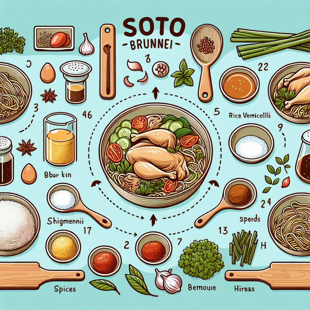 Bowl of Soto Brunei with tender meat, spring onions and fresh herbs