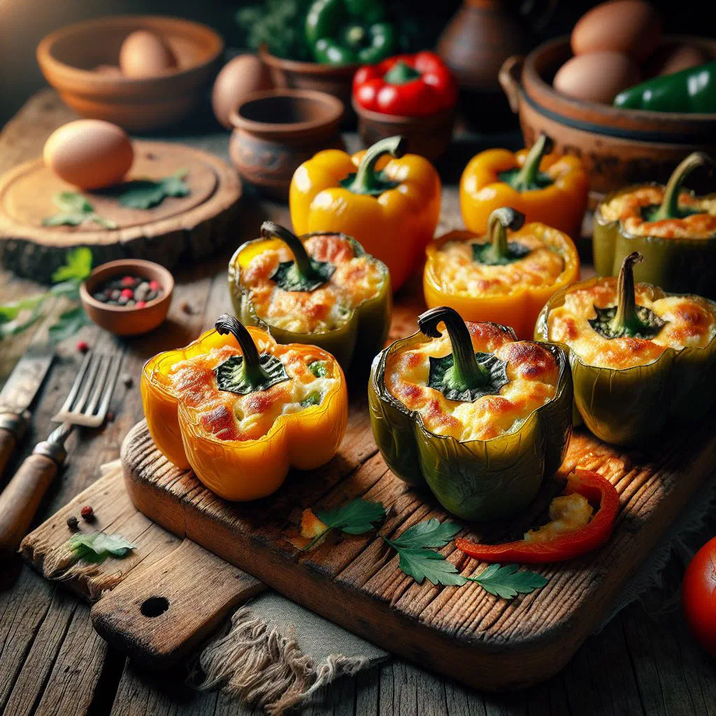 Golden fried Bulgarian chushki burek stuffed peppers on a plate