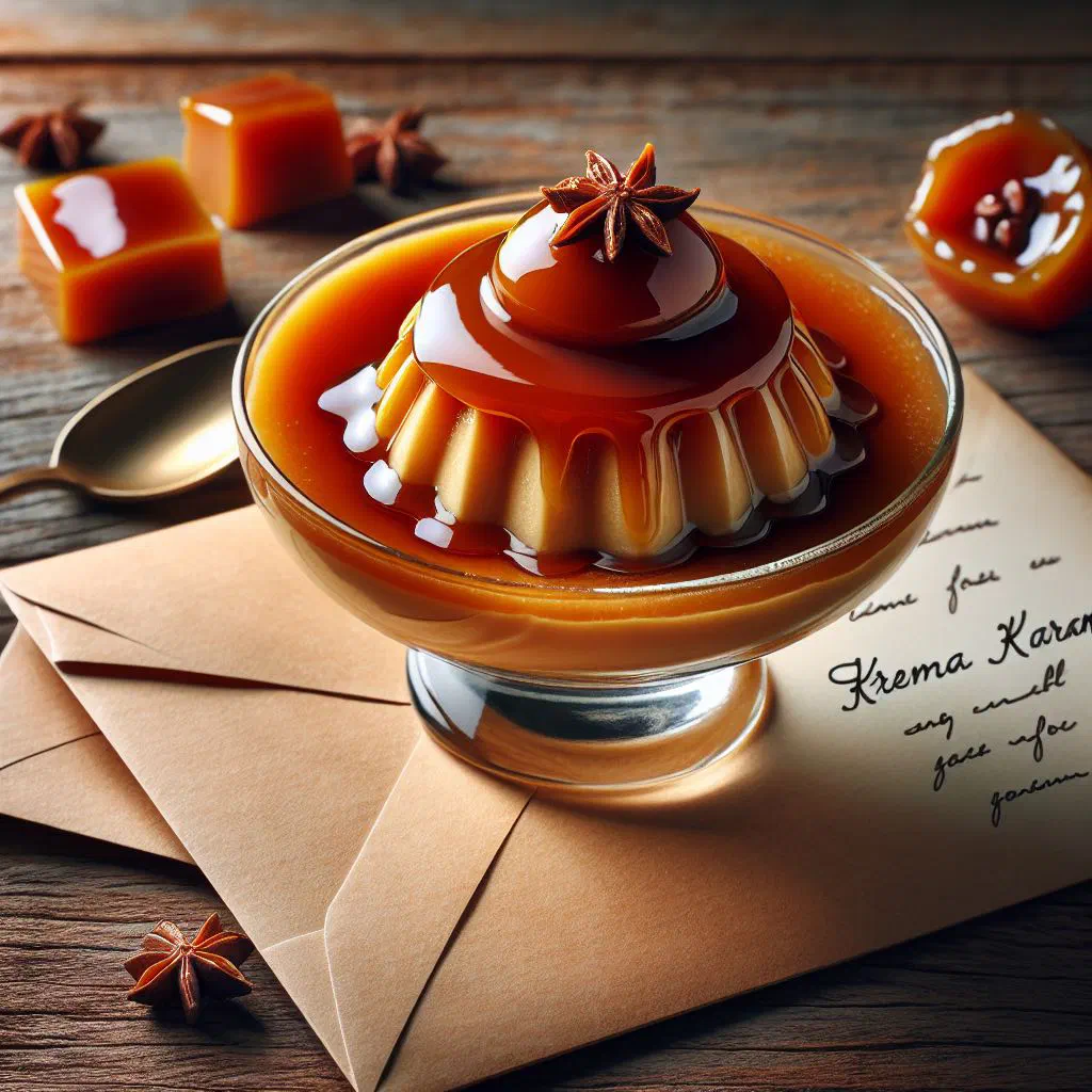 Bulgarian krema karamel custard turned out onto a plate with caramel sauce