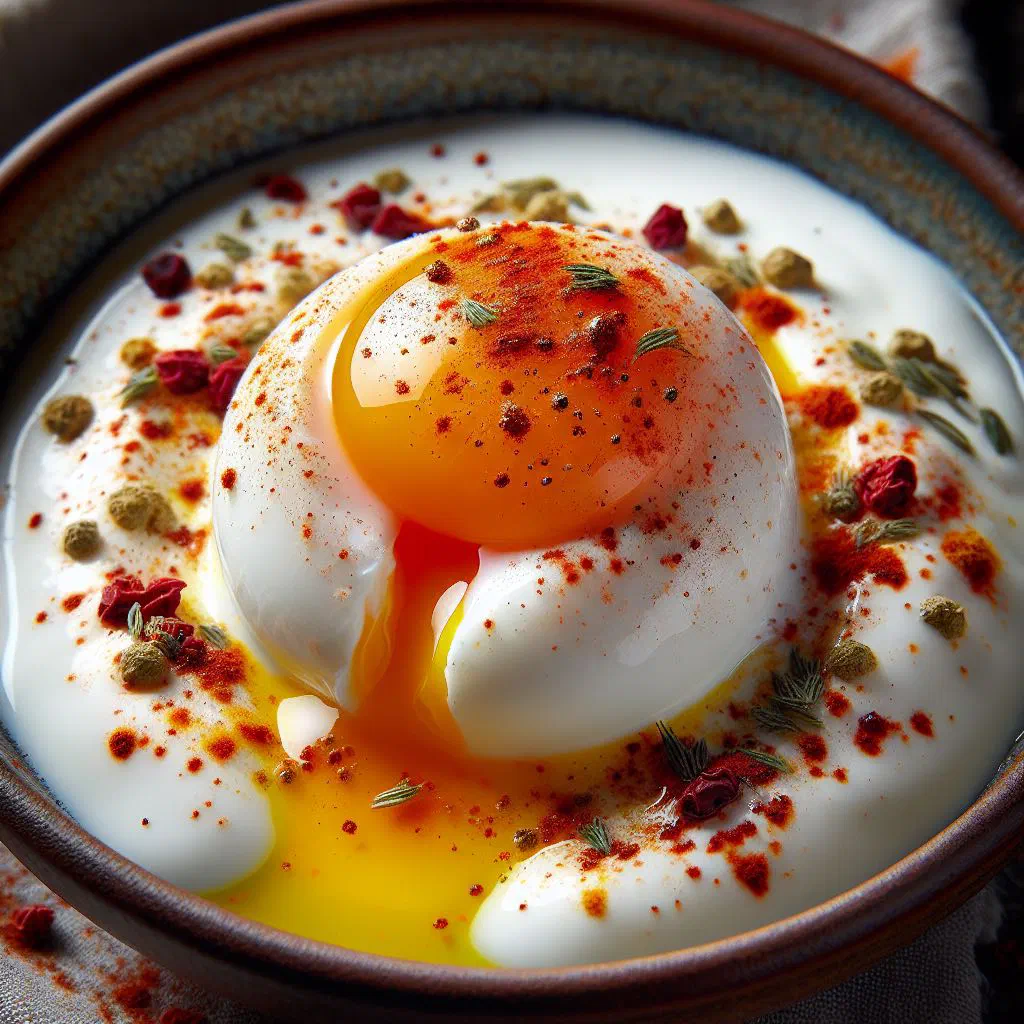 Pan of Panagyurski eggs topped with crumbled feta and fresh parsley