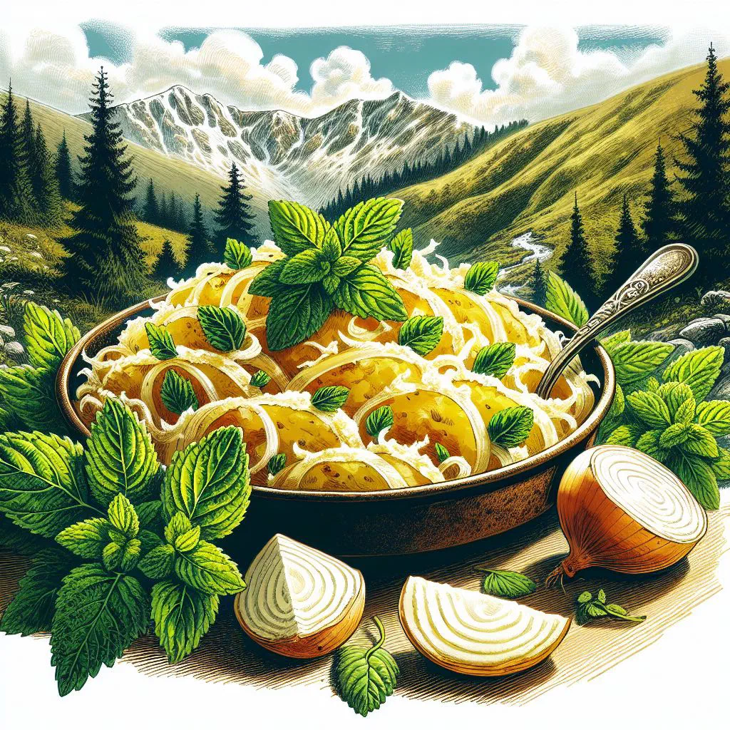 Golden-brown patatnik potato cake garnished with fresh parsley
