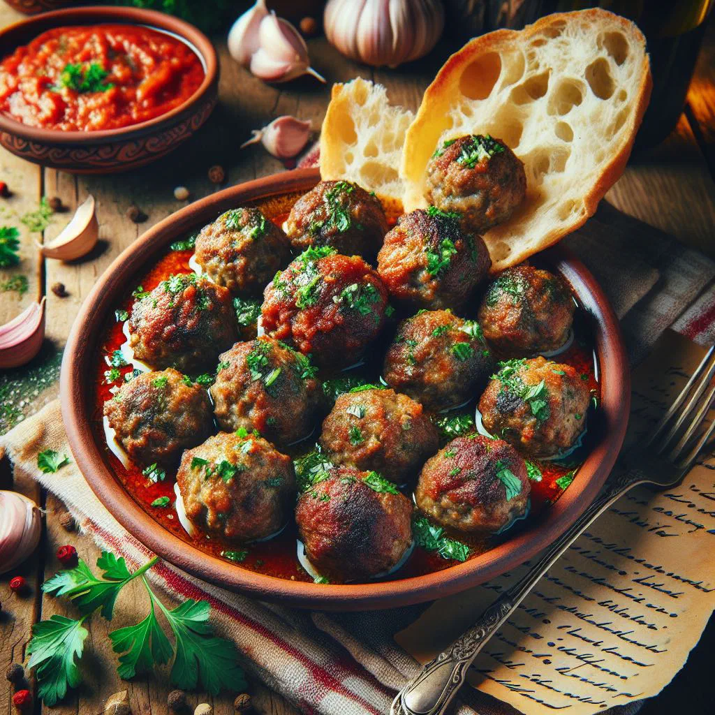 Golden pan-fried Bulgarian meatballs garnished with fresh parsley