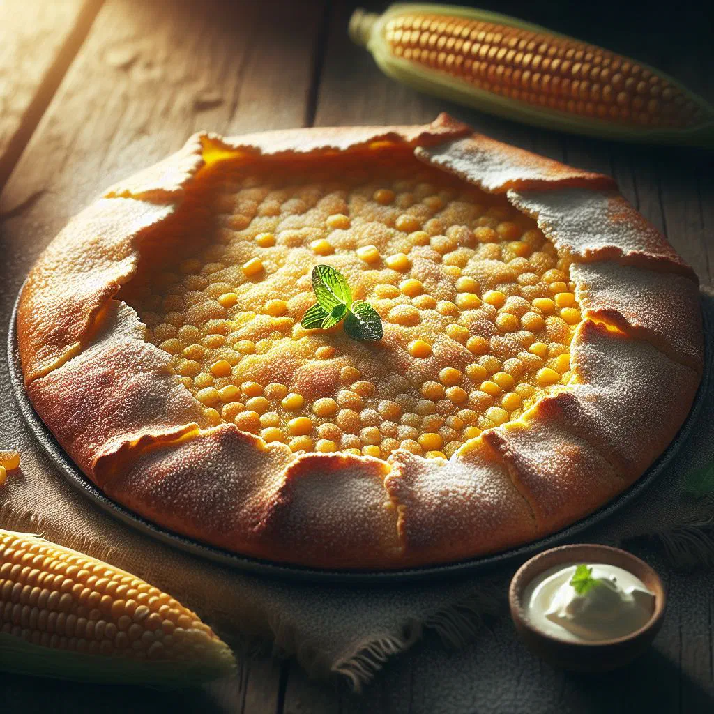 Golden corn flatbreads stacked on a plate with fresh herbs
