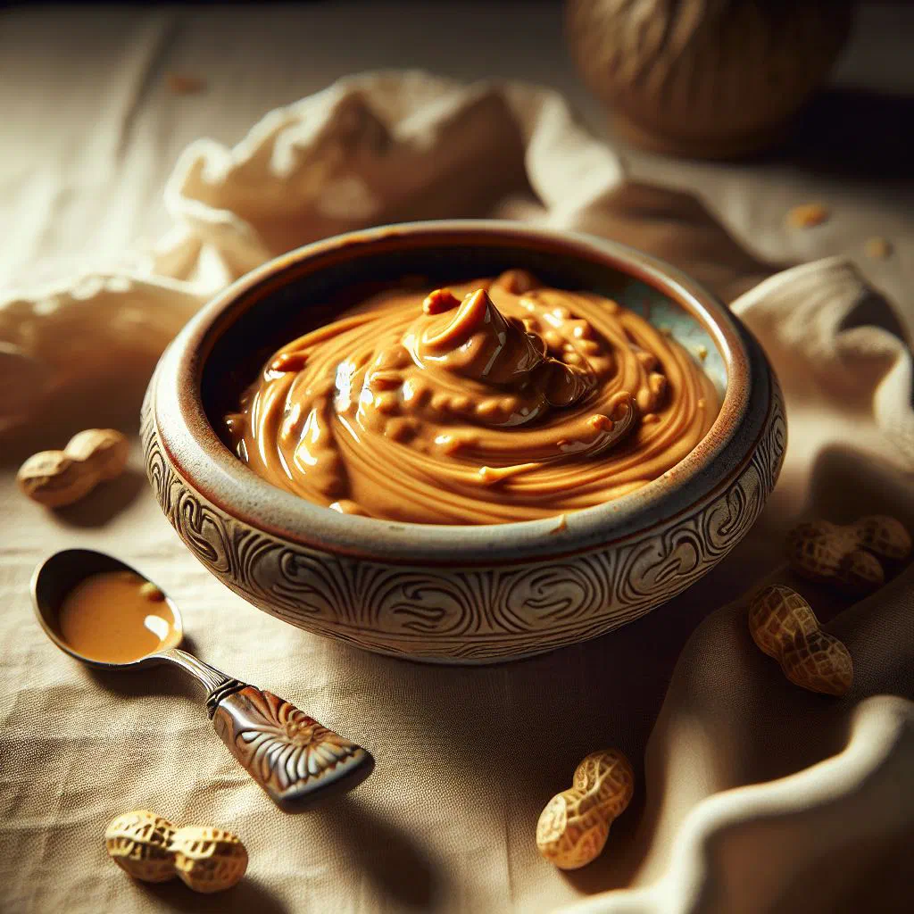 Creamy West African peanut sauce in a bowl with fresh herbs