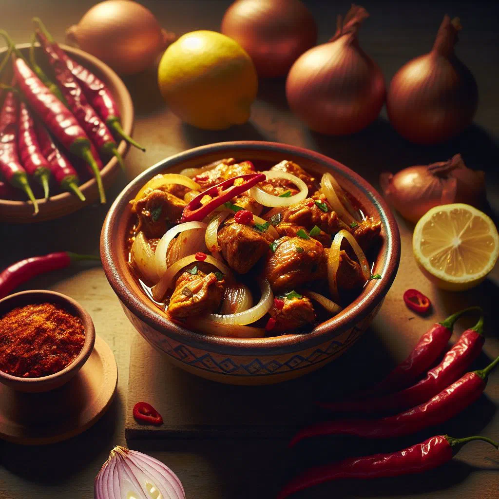 Yassa poulet with caramelised onions and lemon sauce served over rice