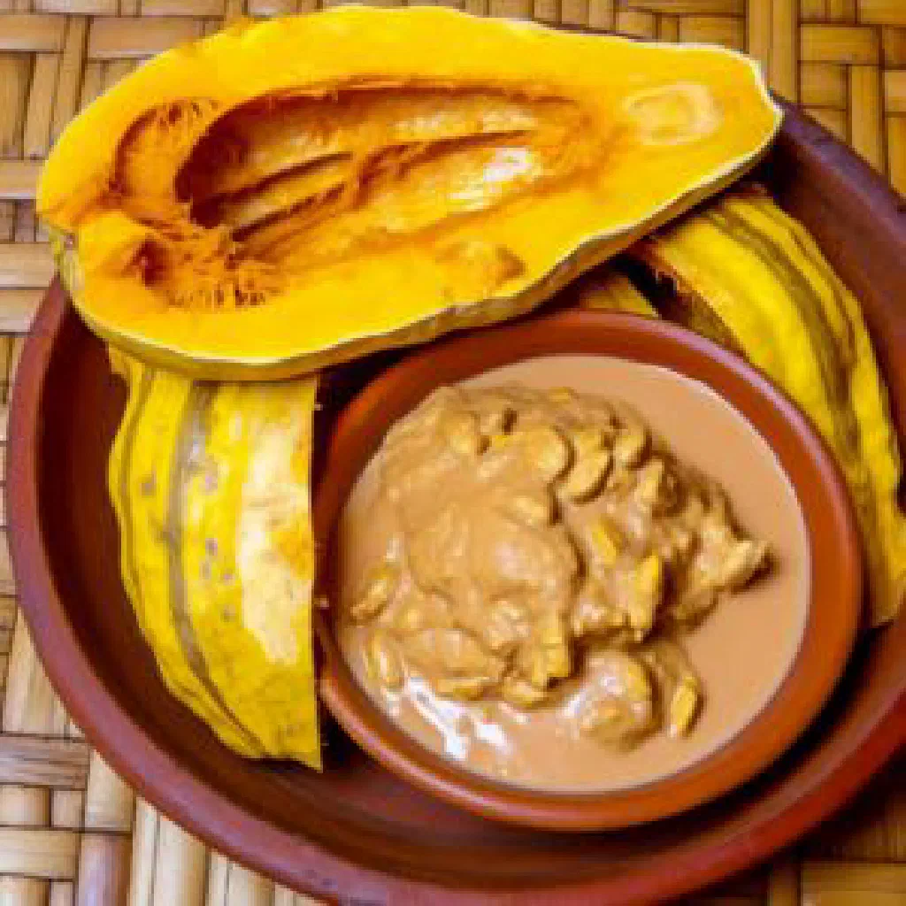 Creamy Burundian pumpkin dish garnished with fresh herbs