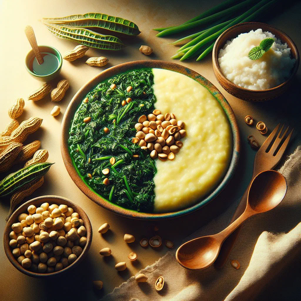 Mchicha spinach cooked in a creamy peanut sauce served in a bowl