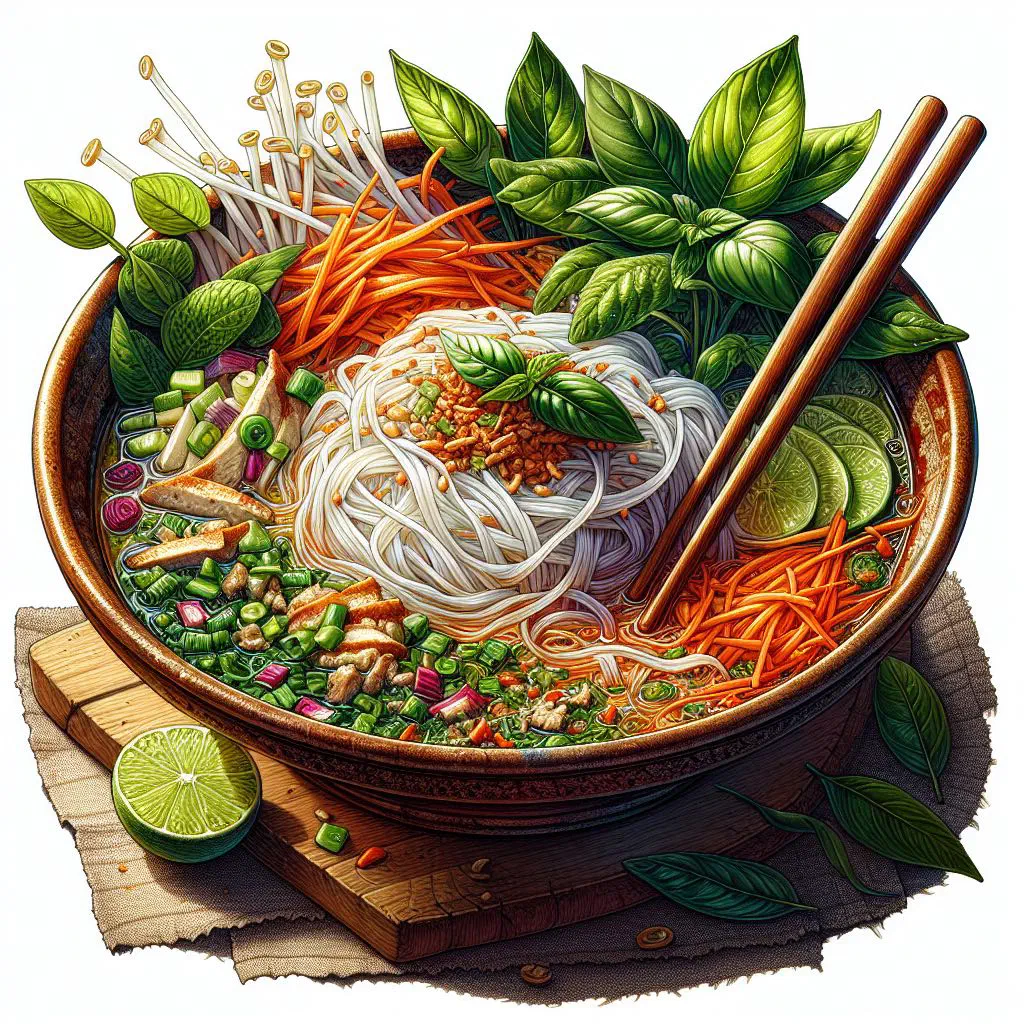 Stir-fried Khmer rice noodles with vegetables and fresh coriander