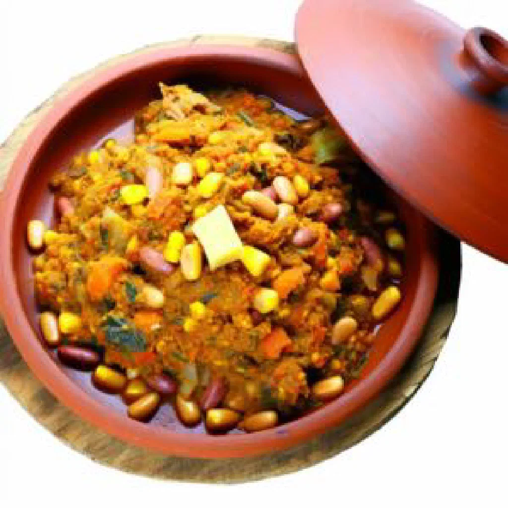 Bowl of Cameroonian corn chaff with sweetcorn, tomatoes and peppers