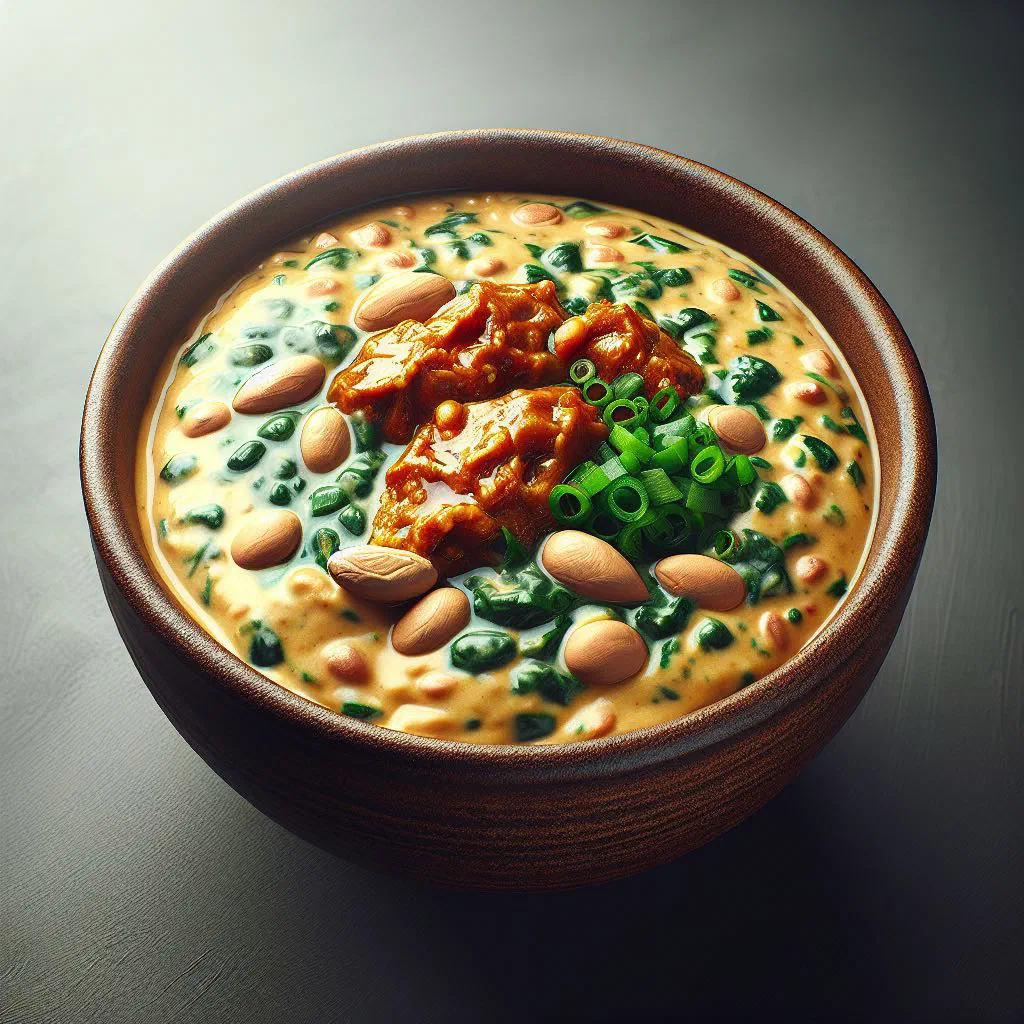 Creamy egusi pudding with vegetables served in a bowl