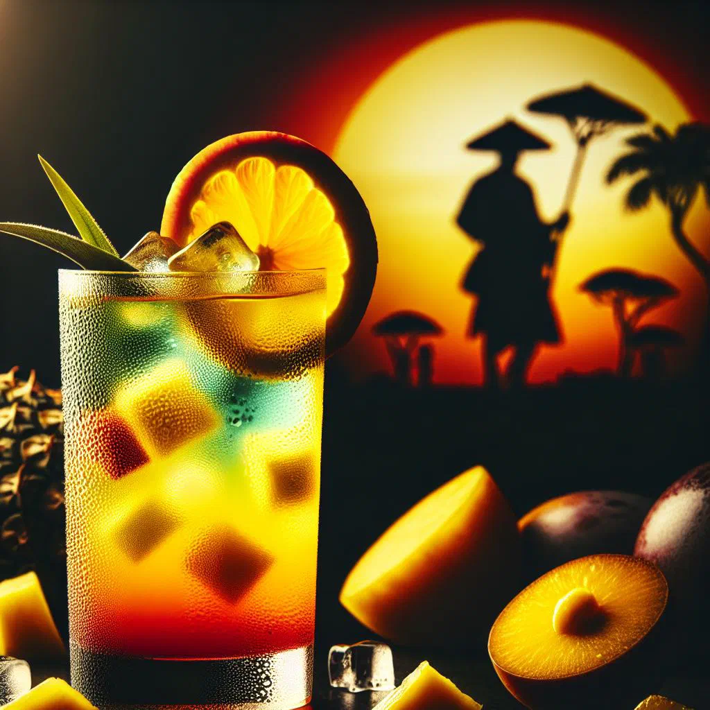 Chilled matango drink in a glass garnished with mint and lime