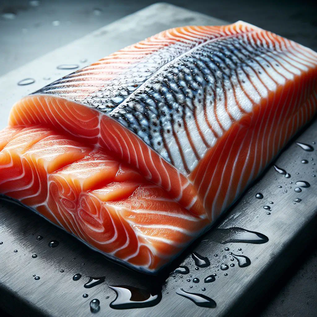 Baked Atlantic salmon fillet topped with lemon slices and fresh dill