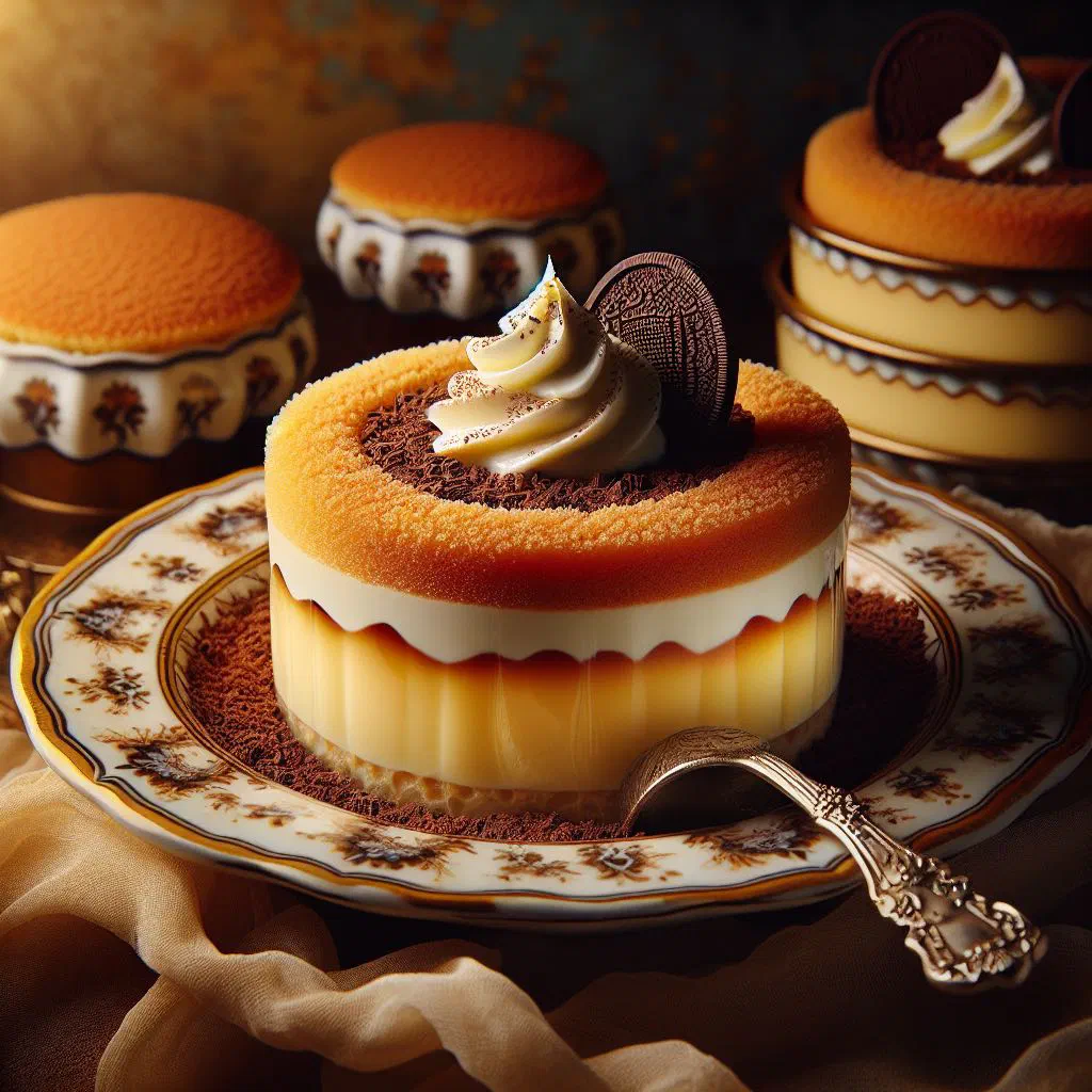 Layered Bolacha Maria pudding with vanilla custard and biscuits in a glass