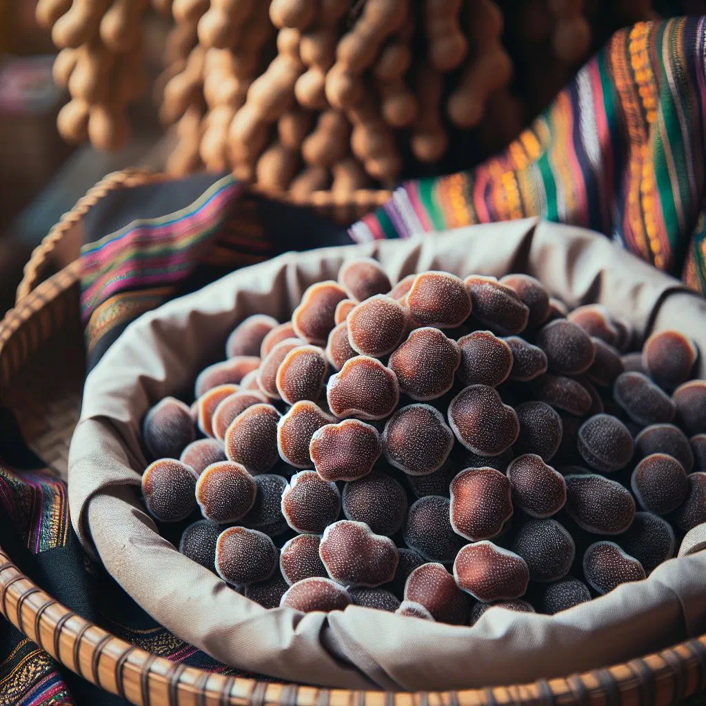 Dark, sticky tamarind sweets cut into small squares and topped with nuts