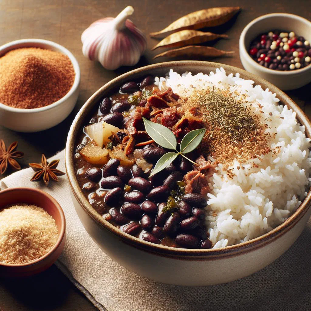 Bowl of Cape Verdean Feijão Congo com Arroz with beans and rice
