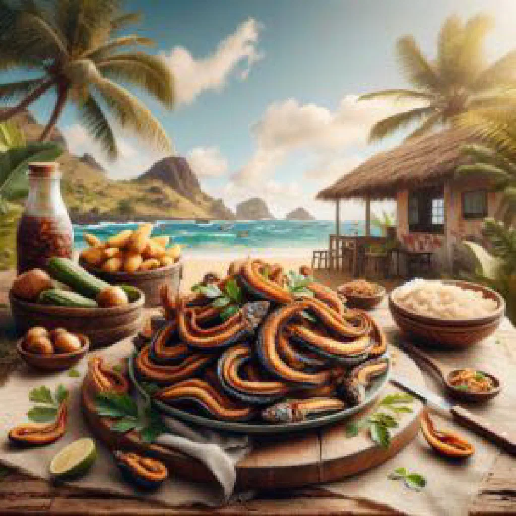 Golden, crisply fried moray eel pieces served warm on a plate