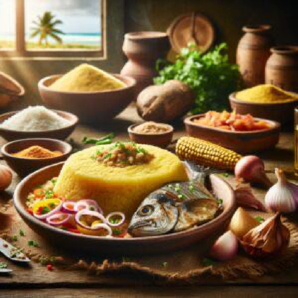 Bowl of creamy Cape Verdean funge made from cornmeal